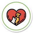 This image shows a dog and a cat inside a heart.