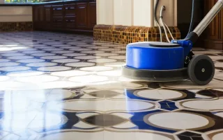 This image shows floor tiles being cleaned. Professional tile cleaning services.
