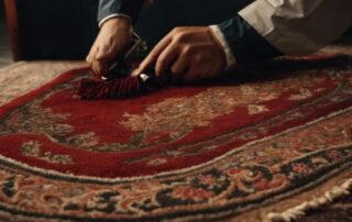 This image shows a man repairing an oriental rug.
